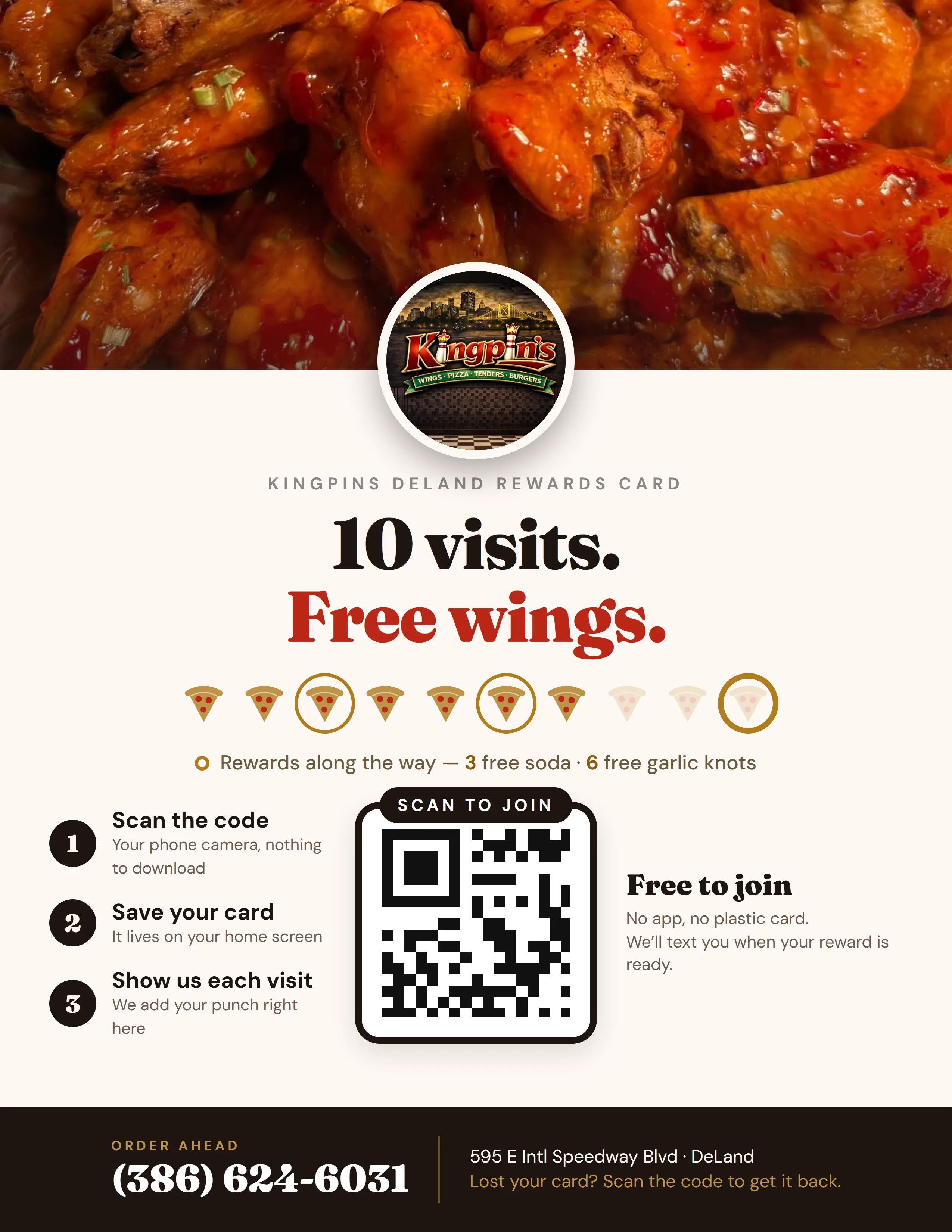 Kingpins DeLand rewards counter sign customer side